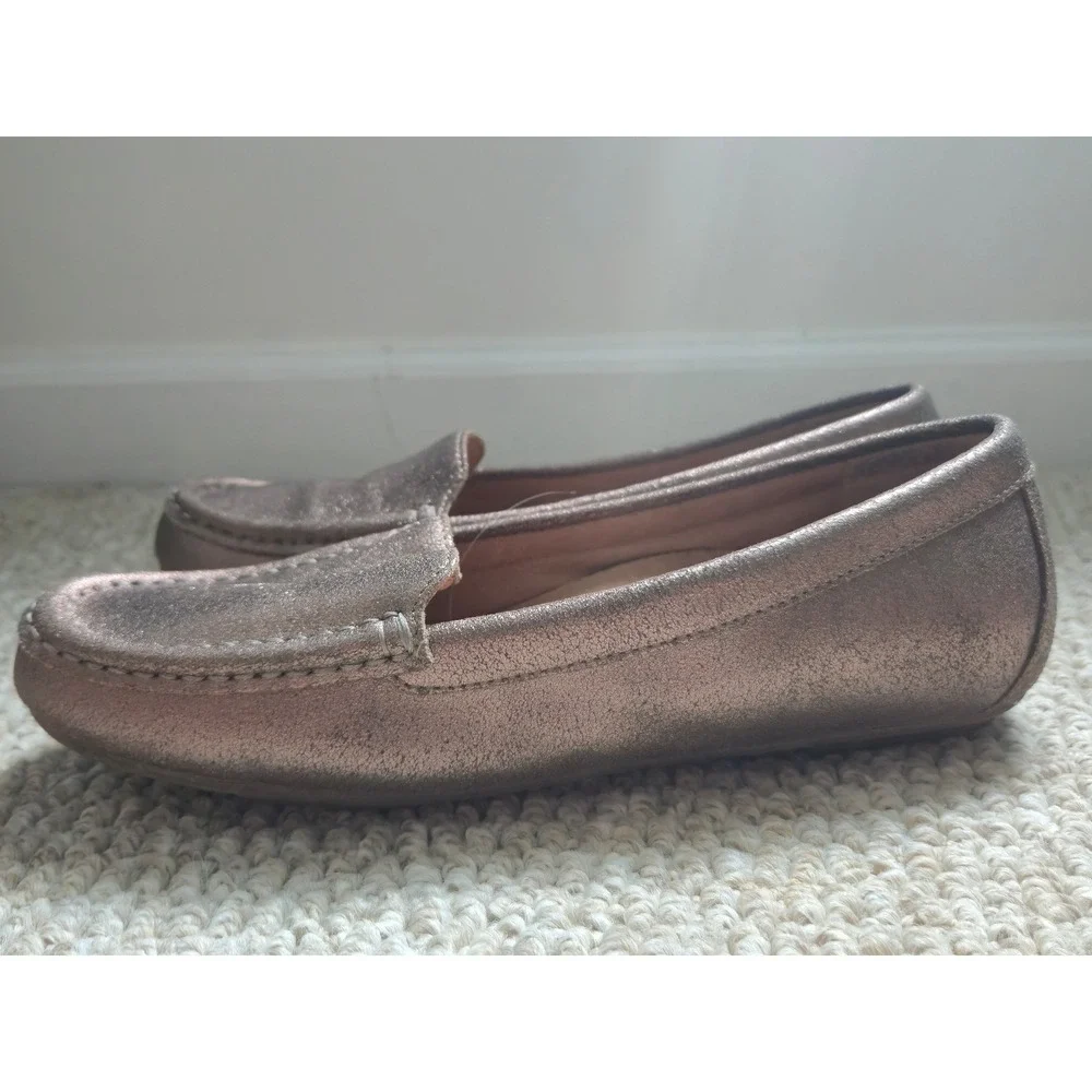 Vionic Debbie Metallic Leather Driving Loafers Rose Gold Bronze Moccasins 7.5